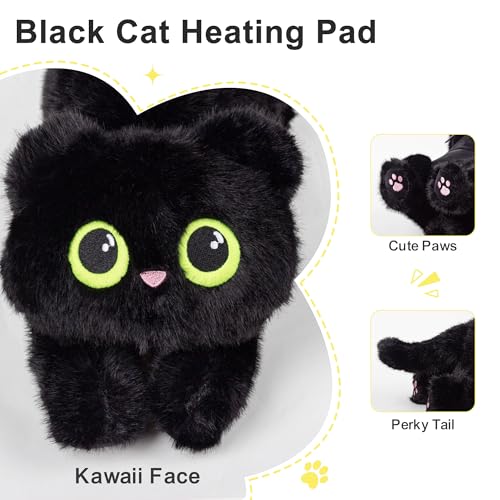 Image of Black Cat Heating Pad Plush, Cute Stuffed Animal Electric Heating Pad, USB Powered Heated Plush with 3 Heat Levels & Timer, Soft Warm Cat Pillow Cushion Gift for Women Teen Girls Christmas