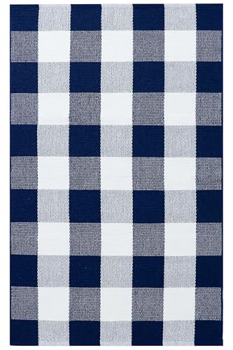 Kilococo ZANGLAN70X110 Buffalo Plaid Checkered Rug 27.5X43 Inches Front Door Mat Outdoor Blue And White Rug Cotton Washable Front Porch Rug Layered Doormats thumb #8