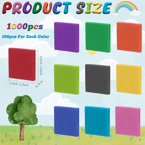 Image of Coopay 1000 Pcs Foam Square Color Tiles, Math Counters, Sorting Colored Foam Squares Math Counting Manipulatives, Game Tokens, Bingo Chips, Classroom Crafts for Kids Learning Development Toys