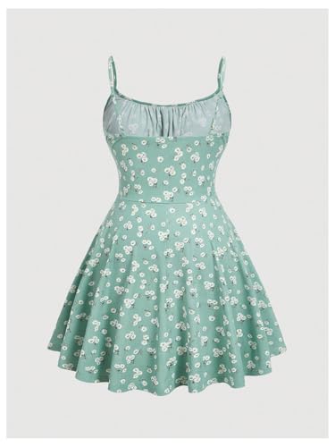 Image of Floerns Women's Plus Size Boho Floral Milkmaid Bow Tie Ruched Cami Summer Holiday Flowy Mini Dress