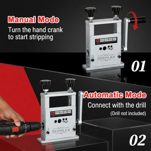Image of Serplex 11-IN-1 Wire Stripping Machine for 1.5-25mm Cables, Drill Powered /Hand Crank Dual-drive Wire Stripper Machine, Scrapping Copper Wire Peeler Tool for Scrap Copper Recycling & DIY etc.