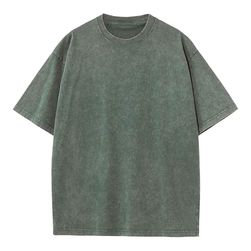 Men Round Collar Loose Daily T-Shirts Make Old Short-Sleeved Plain Shirt Summer Classic Comfortable Tees Tops (Navy Green,X-Large)
