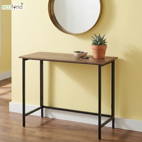 Image of ecofynd 31 Inch Console Table, Metal with Engineered Wooden top for Long Narrow Hallway, Entryway, Living Room, Dining Room, Office, Home Side Table Storage Shelf (BLKBRN, CT006)