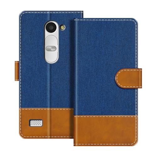 UOGNADGD Leather Flip Wallet Case Compatible with LG Leon 3G C40 Phone Cover with Card Holders, RFID Blocking, Magnetic Closure & Kickstand (Blue)