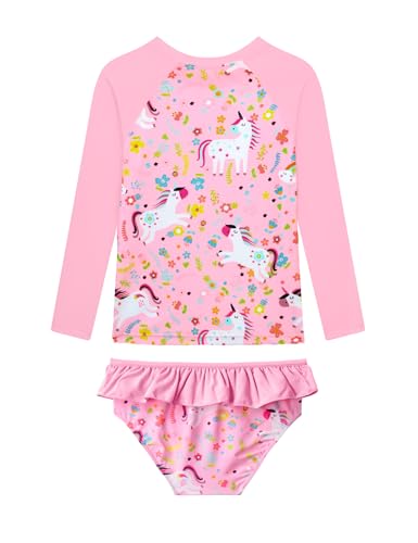 Girls Long Sleeve Swimsuit Size 4-5T Pink Unicorn Rash Guard Bathing Suits Summer Water Surfing Swimwear2