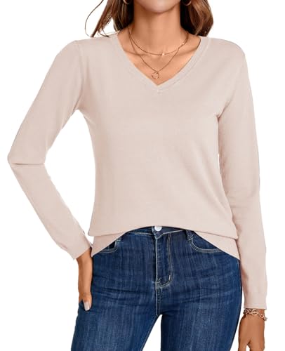 Image of MINTLIMIT Lightweight Sweaters for Women 2024 Casual Fall Long Sleeve Shirts Blouse Knit V Neck Pullover Sweater Tops