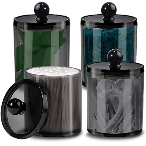 AIMIXUN Lot de 4 Boite Coton Tige, Rangement Coton Tige, Distributeur Cotons Tige, Qtip pour Salle de Bain avec Couvercles pour Boules de Cotons, Cravates, Cosmétique, Bijoux