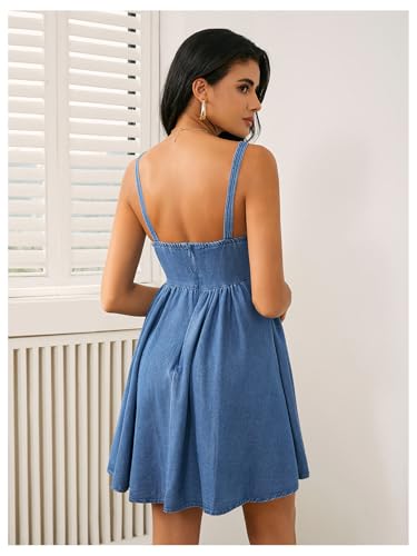 WDIRARA Women's Casual Square Neck Denim Dress Ruffle Hem A Line Mini Dress4