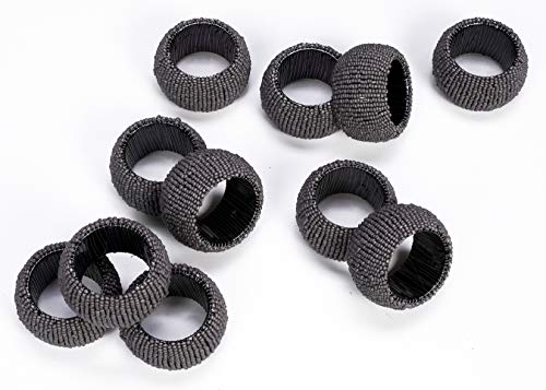 Handmade Beaded Napkin Rings Set, Set Of 12, Beaded Napkin Holders, 2 Inch, Hand Made By Skilled Artisans - A Beautiful Complement To Your Dinner Table Décor - Charcoal #TOP16