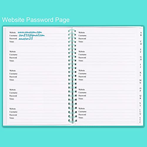 Password Book With Alphabetical Tabs - 5.8X8.2 Inch Password Keeper With A-Z Tabs For Internet Login, Website, Username, Passwords Book For Home Or Office, Teal Pu Cover Alphabetized Password Book #TOP1