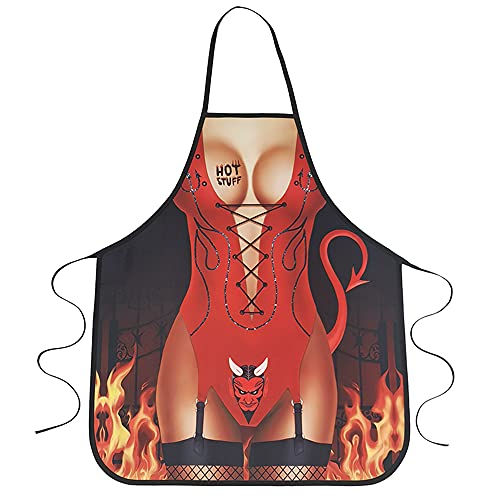 XingDerK Tablier de cuisine drôle imperméable pour homme et femme Cadeau pour fête costume barbecue, Devil Woman, 72 x 59 cm