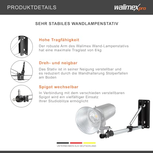 Walimex - Soporte de Pared para lámparas (70-120 cm) - imagen 2