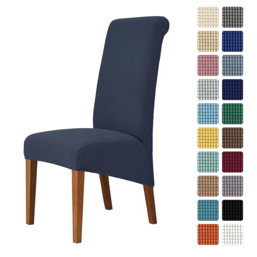 Odot Chair Covers Set of 2/4/6, Elastic Dining Chairs Seat Covers Solid Colours Jacquard Dining Chair Covers, Washable High Back Stretch Chair Cover for Restaurant (Navy Blue,Set of 2)