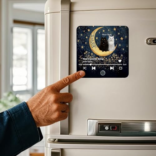 Custom Cat on Moon Music Fridge Magnet with Photo and Song Integration, Unique Personalized Refrigerator Decor for Cat Lovers and Pet Owners - Image 4