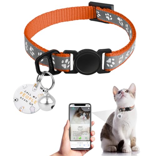 Collier pour chat avec code QR et clochette réfléchissante ajustable