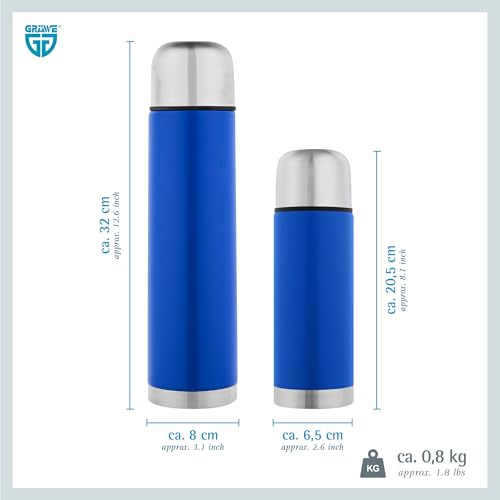 Foto von GRÄWE Thermoflaschen Set, 2-teilig, Edelstahl Trinkflasche, Outdoor Thermoskanne, Isolierflasche für unterwegs, Becher und Drehverschluss, Auslaufsicher für Tee & Kaffee, Spülmaschinengeeignet, Blau