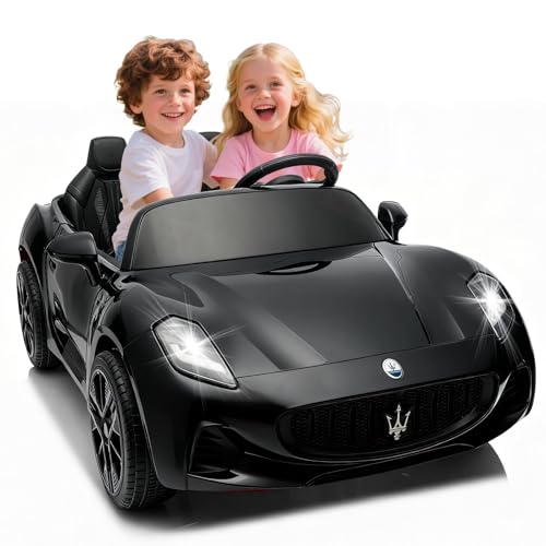 Acnico 2 Seater Kids Ride on Car with Remote Control -24V 4WD Licensed Maserati GranTurismo Ride on Toys, Bluetooth, High/Low Speed, 132lb Capacity, Toddler Electric Car Gift for Boys Girls (Black)