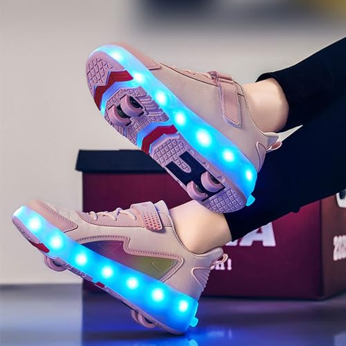 Kids Roller Skates Shoes Sneakers for Boys & Girls, Outdoor Parkour Shoes with 4 Wheels Unisex Skateboarding Shoes Retractable Skating Shoes for Children's Sports Walking Sneakers2