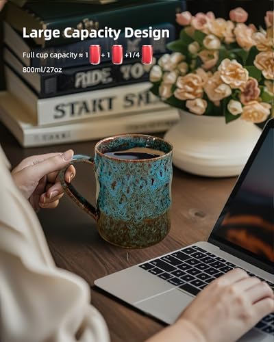 Taza de cerámica extra grande 25 oz con tapa azul miniatura 5