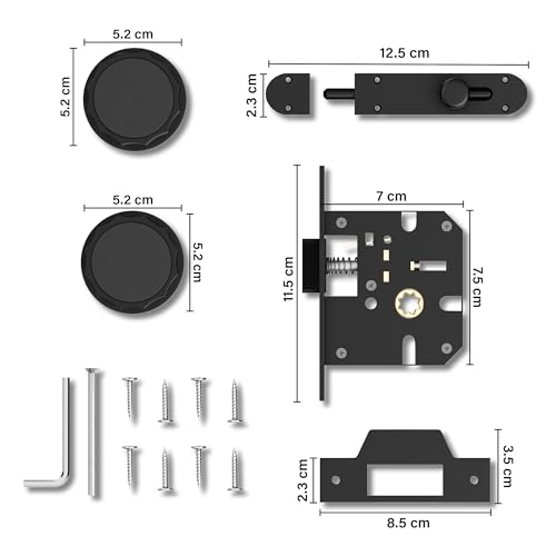 Image of Gloxy Mortise Tower Bolt for Bathroom Mortise Keyless Handle Set Store Room Mortise Keyless Handle Set with Brass Baby Latch for Office,Home |Black Finish (2 Years Warranty, Pack of 1)