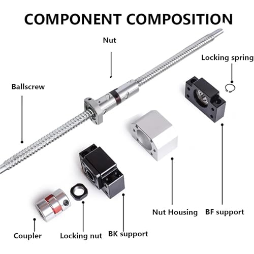 Vis à billes C5 DFU1605 2000mm avec écrou double et supports BK12 BF12 - 2