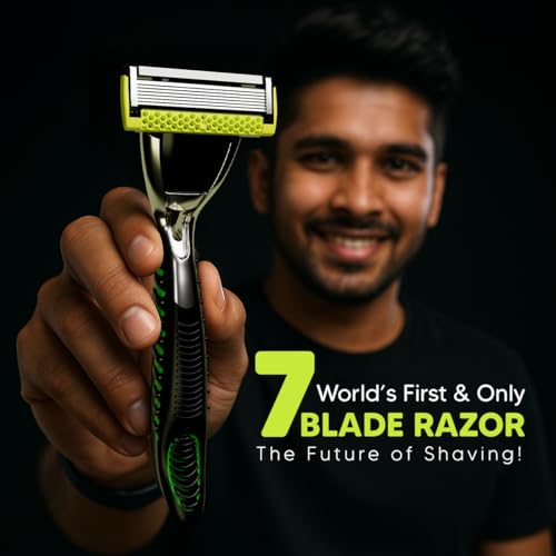 Image of LetsShave Pro 7 Max Razor Value Set for Men (1 Handle + 4 Blades) | World's First & Only 7-Blade Razor for Men | Honeycomb Guard, Open Flow Design & Nature Infused Lubrication Strip | With Travel Cap