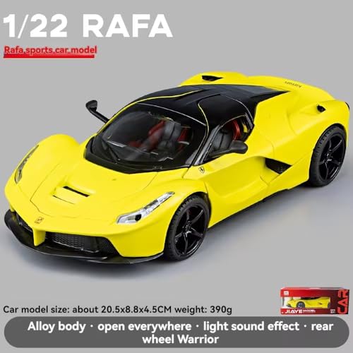 Image of FEXXA 1:22 Scale LaFerrari Die-Cast Metal Car with Sport car Openable Doors Light and Sound,Pull Back Function Indoor Outdoor Toy for Kids (Yellow)