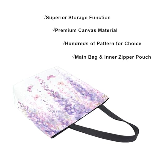 Extra Large Shoulder Tote Bag for Beach Travel Weekender Gym Watercolor Purple Pink Wisteria Flowers Falling Butterfly Reusable Grocery Canvas Shopping Bag4