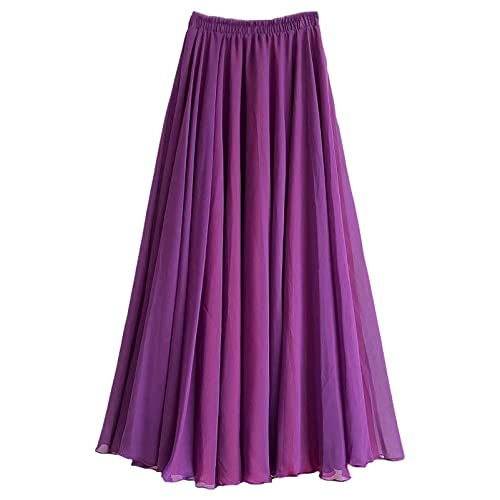 Women's A Line Full or Ankle Length Elastic Waist Pleated Fairy Chiffon Long Skirt