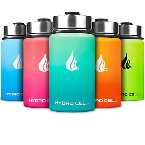 Image of HYDRO CELL Stainless Steel Insulated Water Bottle with Straw - For Cold & Hot Drinks - Metal Vacuum Flask with Screw Cap and Modern Leakproof Sport Thermos for Adults (Mint /Green 14oz)