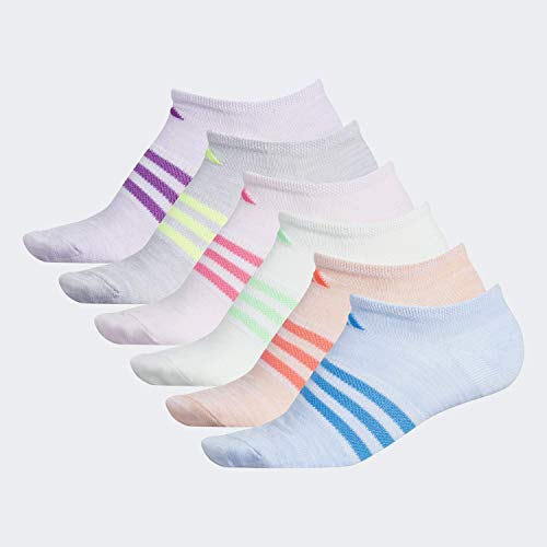 adidas Youth Kids-Girl's Superlite No Show Socks (6 Pair), Glow Blue - White Space Dye/Solar Blue/Glow Pink - Whi, Large, (Shoe Size 3Y-9)