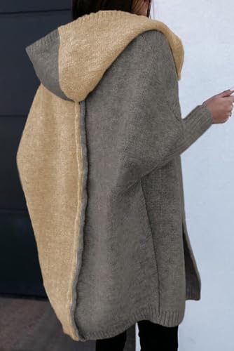 Image of Astylish Women 2026 Fall Clothes Outfits Hooded Knit Cardigan Sweaters | Open Front, Long Sleeve, Color Block, Fashion Clothing, Outwear Coats