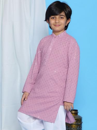 Image of AJ DEZINES Chikankari Kurta For Boys- Ethnic Wear | Embroidery Chikankari Sequined | Traditional & Festive Outfit | Cotton Stylish Boys Kurta | Perfect For Wedding & Family Function