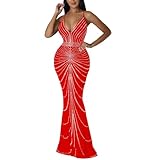 AMDOLE Vestidos para mujer, vestidos de moda para mujer, sin mangas, con pedrería, sin espalda, largos, para fiesta de noche, rojo, L