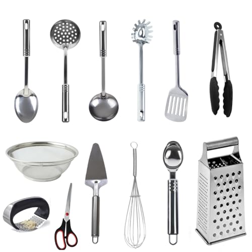KIT Jogo 13 pç Utensílios Cozinha INOX Colher Concha Escumadeira ...