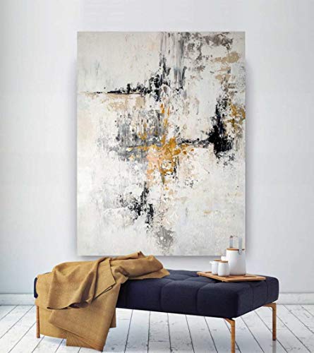 MWMG Gemälde Abstrakt,Bunte Textur Goldfolie Gekritzel Minimalist Abstract Modern Handgemalte Ölgemälde Auf Leinwand Für Familienwand Wohnzimmer Esszimmer Home Art Decor,40X60Cm (16X24Inch) Cover