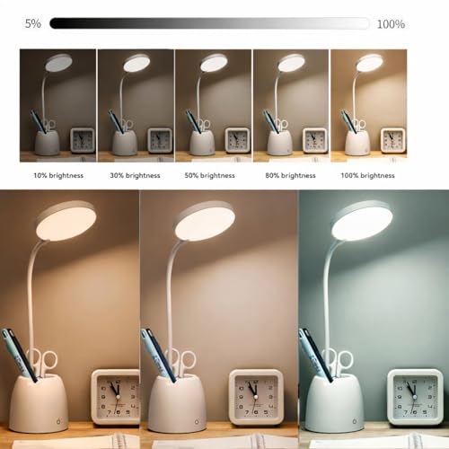 Image of One94Store RoundGlow Rechargeable LED Desk Lamp - Touch Control Table Lamp with 1200mAh Battery, Adjustable Brightness & Color Temperature, Portable Study Lamp with 80cm USB Cable