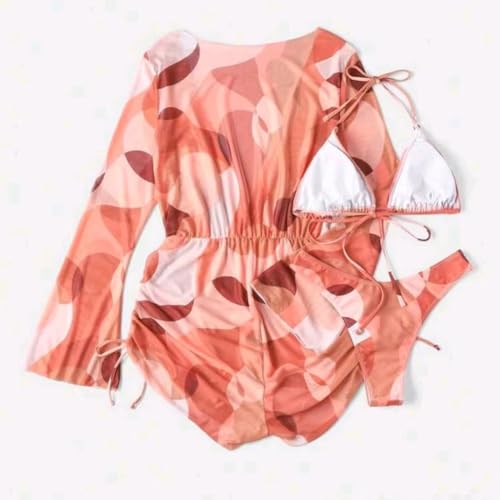 ODASDO Women's Sexy 3 Piece Swimsuits Halter Triangle Bikini Sets with Long Sleeve Mesh Cover Ups Romper Bathing Suits3