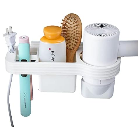 Hair Dryer Holder, Hair Straightener Holder Hairdryer Holder Station Wall Mounted Hair Dryer Rack Without Drilling, Hair Dryer Stand Hair Styling Care Tool Organizer for Hair Dryer & Sundries Storage Cover