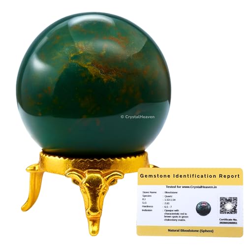 Image of Certified Bloodstone Crystal Ball for Meditation - Premium Crystal Vastu Items for Home and Feng Shui Items for Good Luck - Ideal for Pooja Supplies and Spiritual Practices (2 inch Inch)