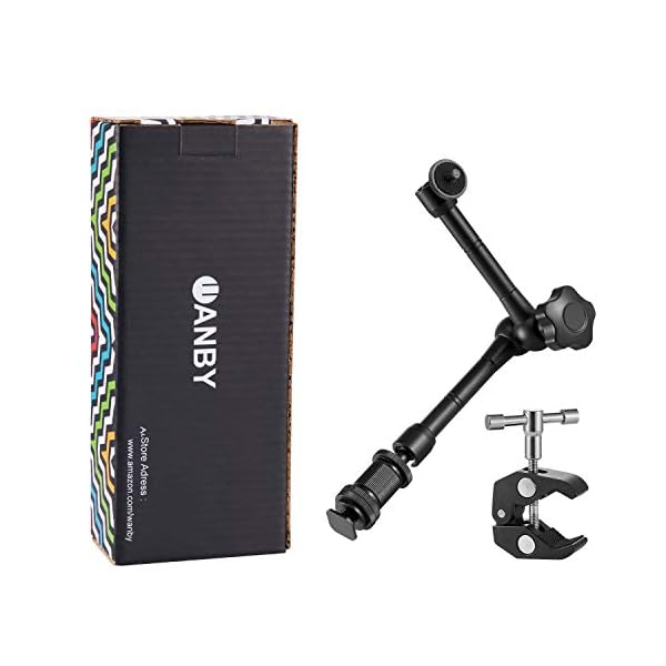 WANBY 11 Zoll Beweglicher Reibungsarm & Großer Verstellbarer Super Rod Klemme Zangenclip mit 1/4" und 3/8" Gewinde für DSLR Kamera- Rig LCD Monitor LED Leuchten Blitzlicht (Arm und Klemme)