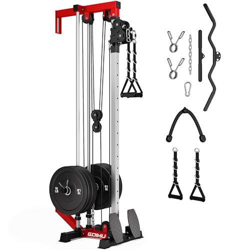 Goimu Wall Mount Cable Station, WM1 Cable Crossover Machine with 17 Positions, High and Low Cable Crossover Machine with Removable Footplate for Garage Home Gym (100LBS Home Gym Package RD)