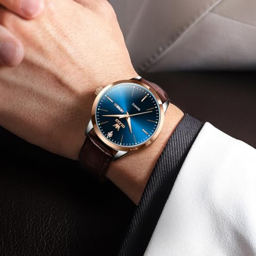 Image of OLEVS Men Watches Dress Waterproof Leather Band Classic Large Face Luxury Watches for Men Casual Fashioned Nice Analog Watch Men Day Date Easy Reader Quartz Original Business Adjustable Watches Men