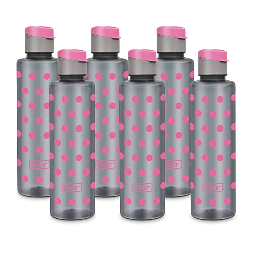 Image of Flair Polka Water Bottles with Fliptop Lid Set of 6 Pcs 1000 ML (Pink)