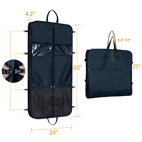 Univivi Suit Bags for Men 50" Suit Carrier with 5 Zip Pockets Suit Covers for Men for Travel with Adjustable Handles Heavy Duty 600D Oxford Foldable Waterproof Garment Bags for Travel Navy - Image 2