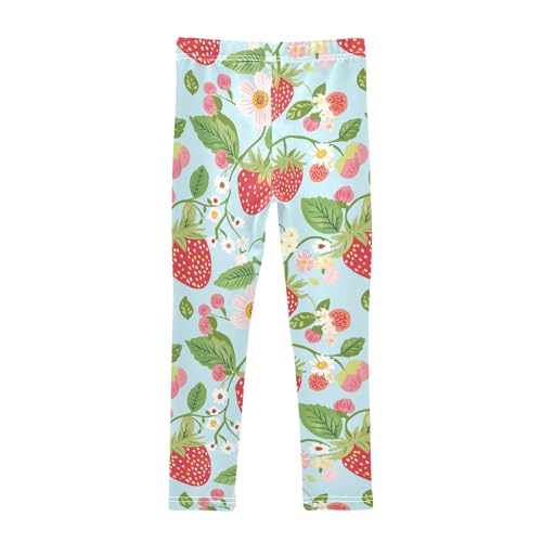 Wusikd Strawberries Girls' Leggings Toddler Doodles Flowers Kids Yoga Pants Dance Active Tights 4T2