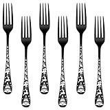 Oicia Stainless Steel Dinner Fork Set of 6, 8-Inch Large Mirror Polished Salad Forks, Dessert Forks, Black Coating Dinnerware Cutlery Fork Set for Home, Kitchen, or Restaurant (Pack of 6, Bigfork)