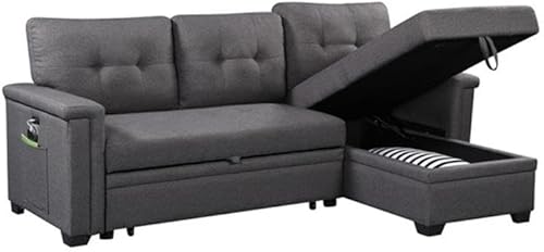 Miniatura 4 de Lilola Home Nathan - Sofá cama modular reversible gris oscuro con diván de almacenamiento, puertos de carga USB y bolsillo