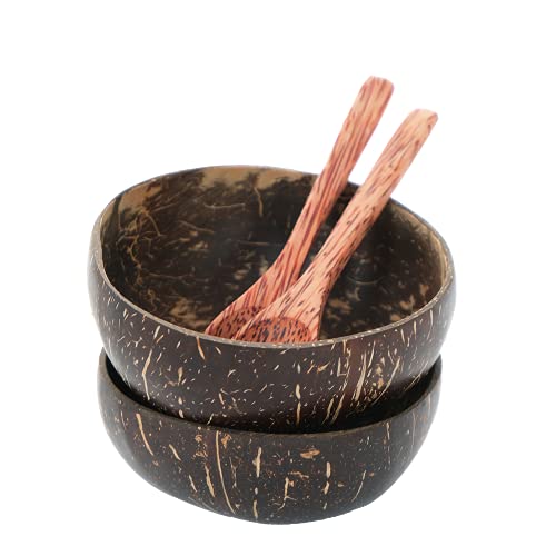 BOURGH 2 Kokosnuss Schüsseln mit 2 Löffeln SOMBA Schale Müslischale Buddah Bowl Frühstücksschale Smoothie Acai Bowl Naturprodukt Cover