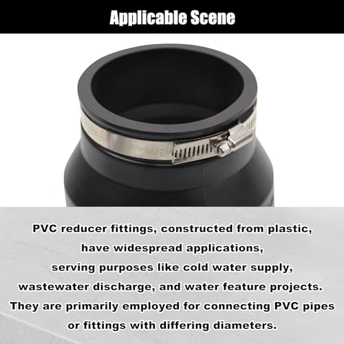 Image of RULLINE 4 inch to 3 inch Inch Black PVC Reducer Coupler with 2pcs Clamps RV Plumbing Fittings PVC Pipe Coupler Adapter RV Sewer Connection